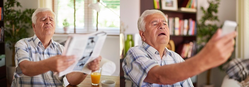 Typowe powiększenie dla lepszej ostrości. Zdjęcie: Thinkstock Prezbiopia, senior ma problemy z czytaniem z bliska